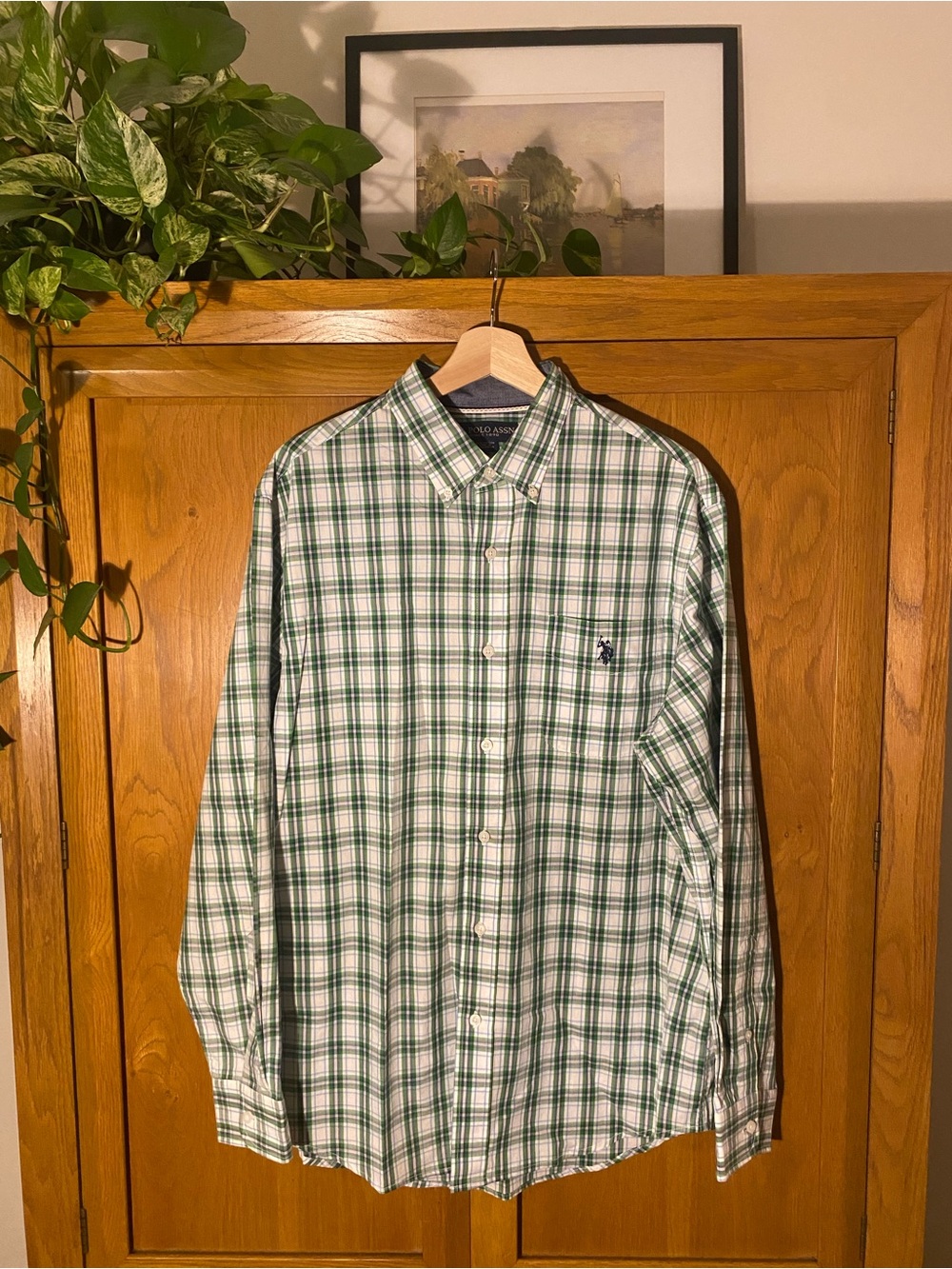 U.S. Polo Assn. Green and White Plaid Button-Down Shirt